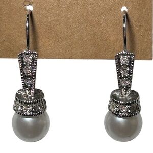 Vintage Elegant Silver Pearl Drop Earrings